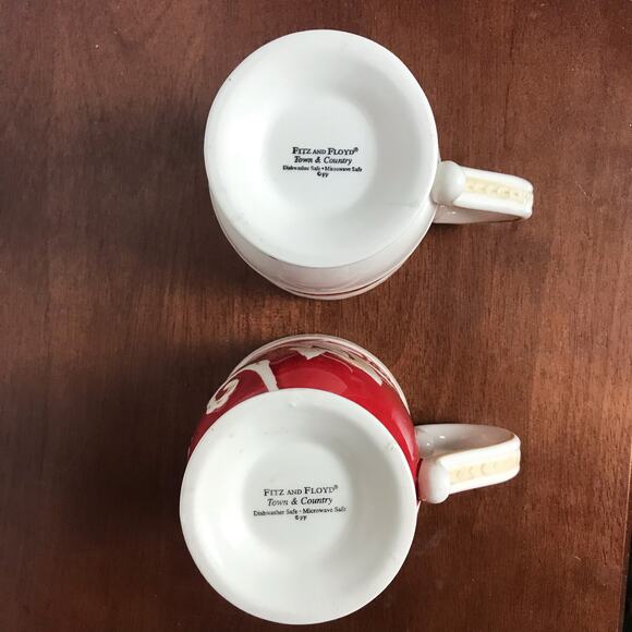 Fitz and Floyd Set of 2 Town & Country Red and White Ceramic Coffee Mugs - Picture 6 of 10